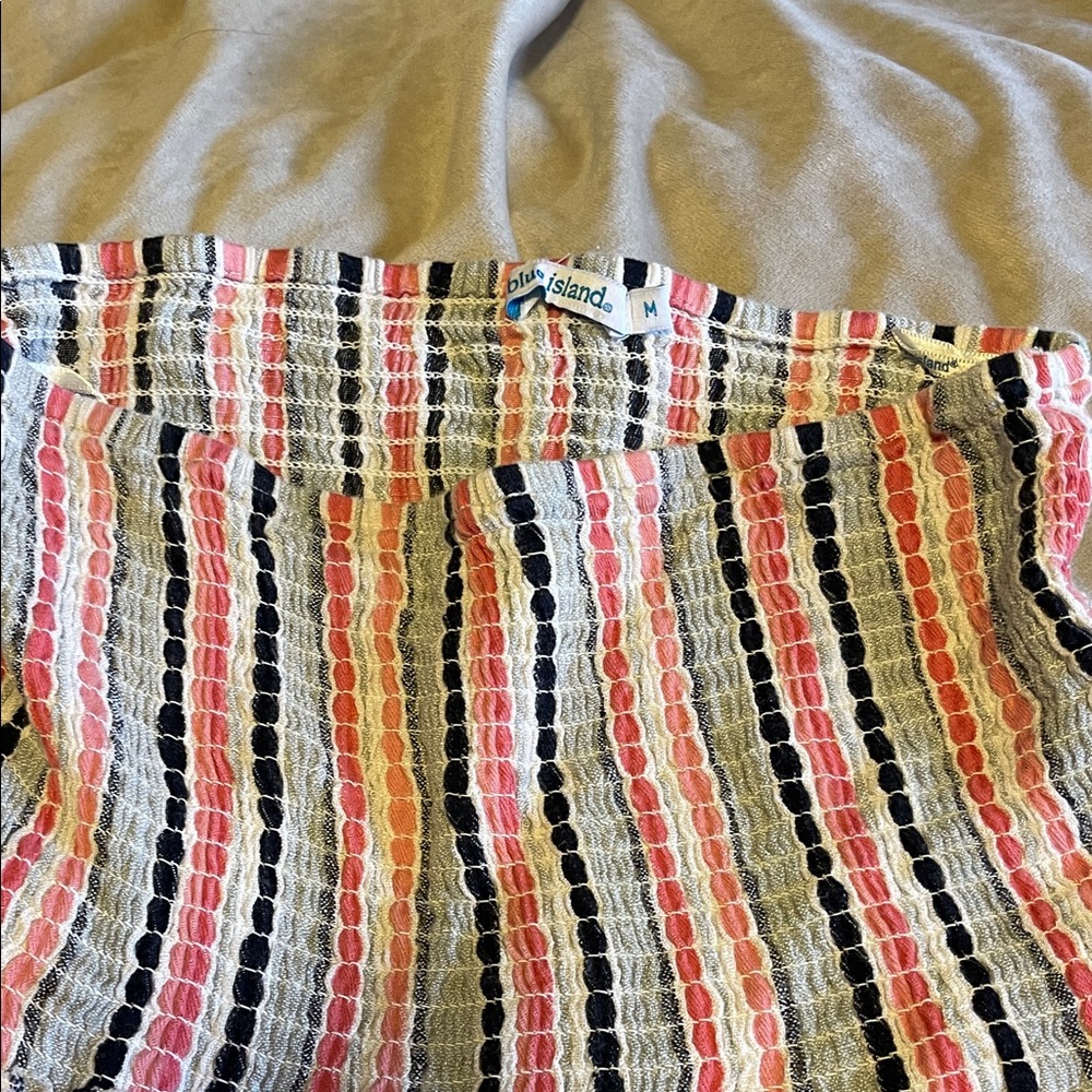 Blue Island Pink and Black Striped Swim Coverup